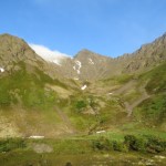Looking up at the mountains towering above