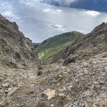 Looking back down the rocky gully near the summit.