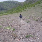Skiing down scree. Photo by Paul 'Kegger' Koecher.